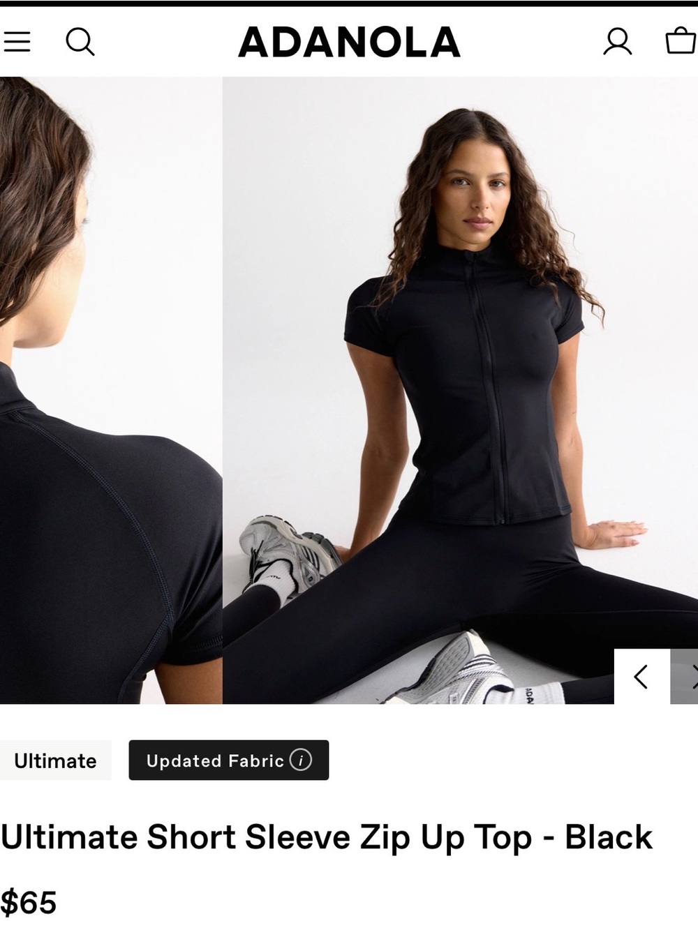 Fitted Adanola Black Short-Sleeve Zip Front Athletic Top